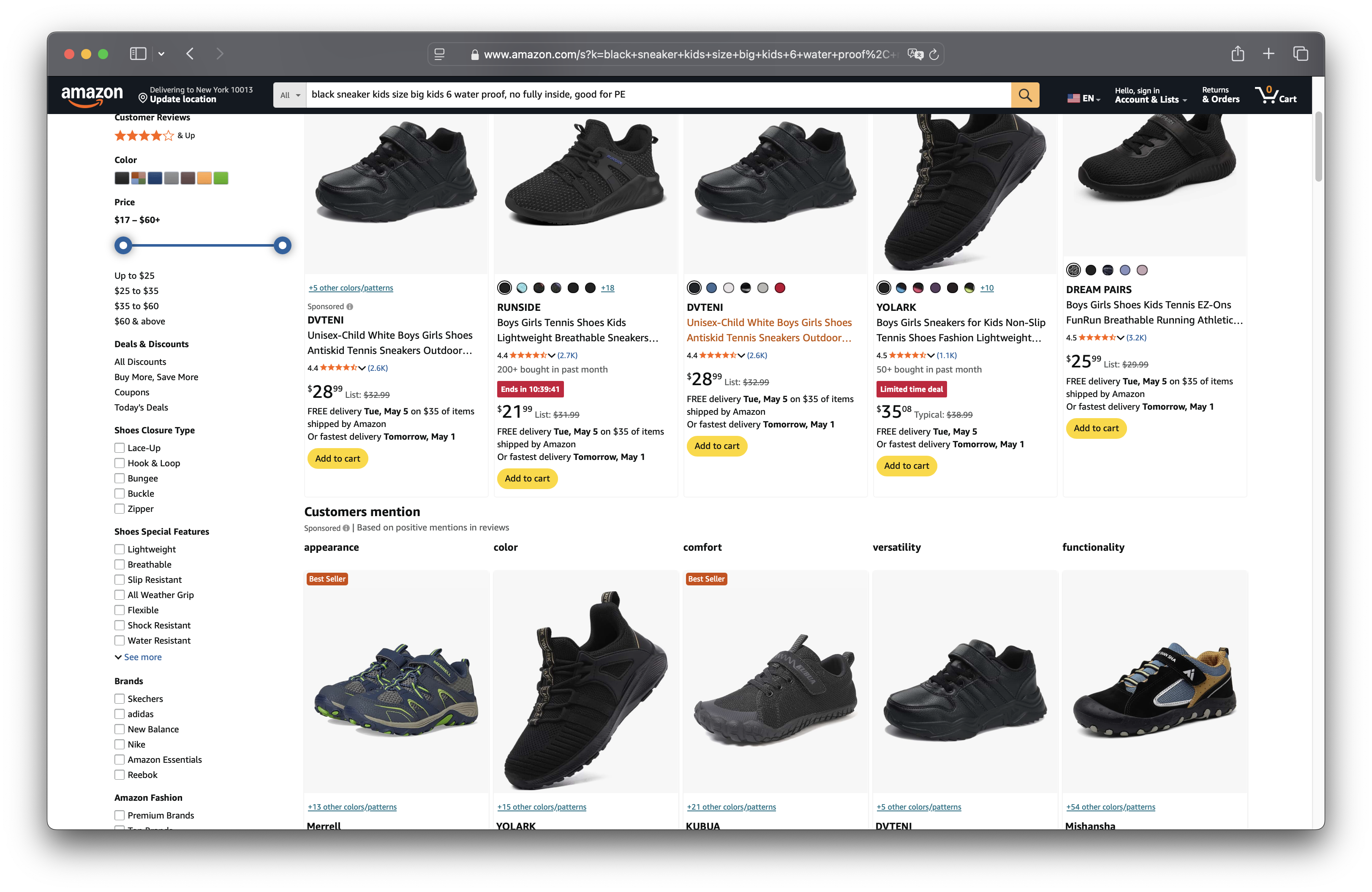 Browser tab — boys' waterproof shoes search results